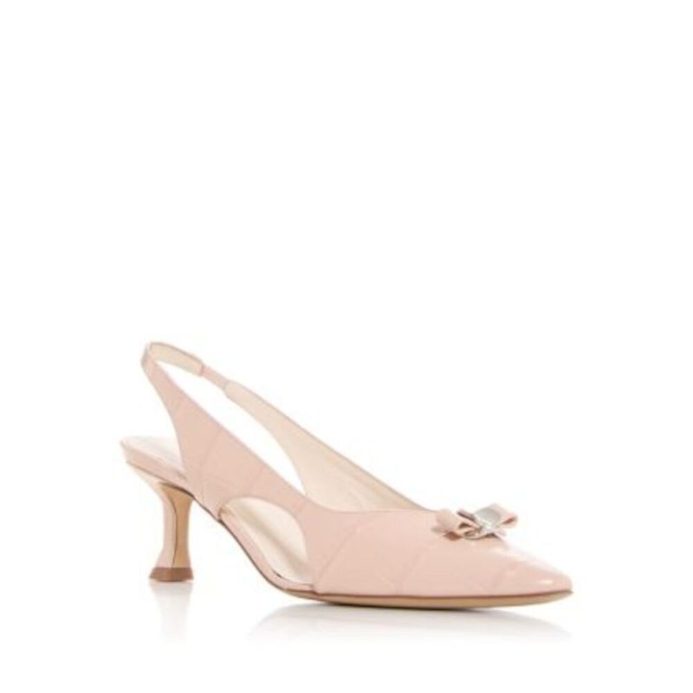 FERRAGAMO Womens Pink Croc Bow Zarula Kitten Heel Slip On Leather Slingback 6 C